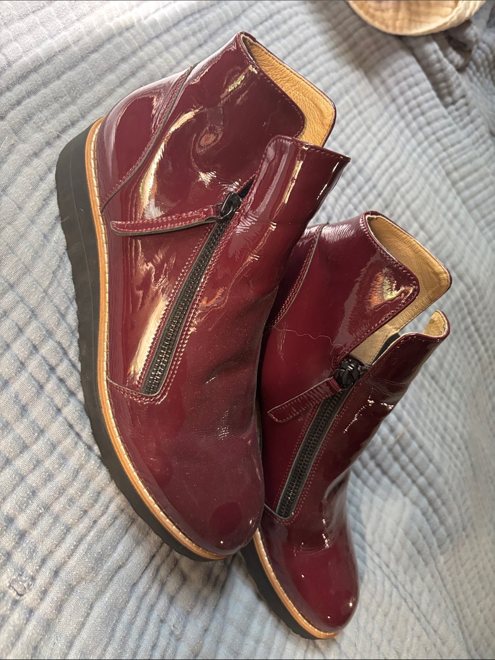 Women's Patent Burgundy Zip Ankle Booties